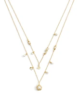 Coach Signature Faux Stone Tea Rose Cultivated Pearl Layered Necklace