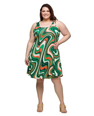 24seven Comfort Apparel Plus Print Sleeveless Knee Length Tank Swing Dress