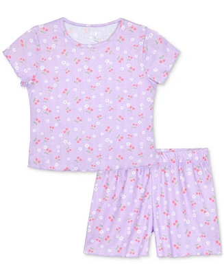 Max & Olivia Big Girls Pointelle Cherry-Print Shorts Pajama Set