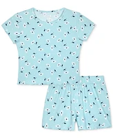 Max & Olivia Big Girls Floral-Print Rib Lettuce-Edge Shorts Pajama Set