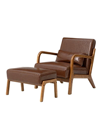 Glitzhome 2-Pc. Leatherette Mid-century Modern Accent Stool and Chair