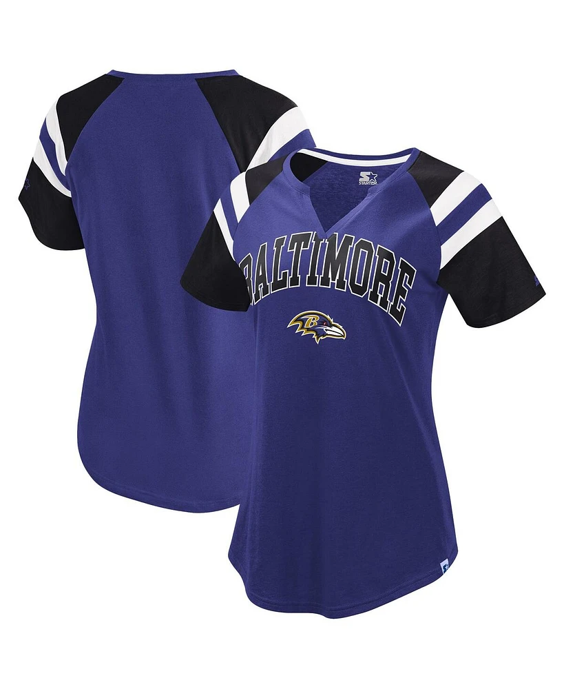 Starter Women's Blue Baltimore Ravens Game On Notch Neck Raglan T-Shirt