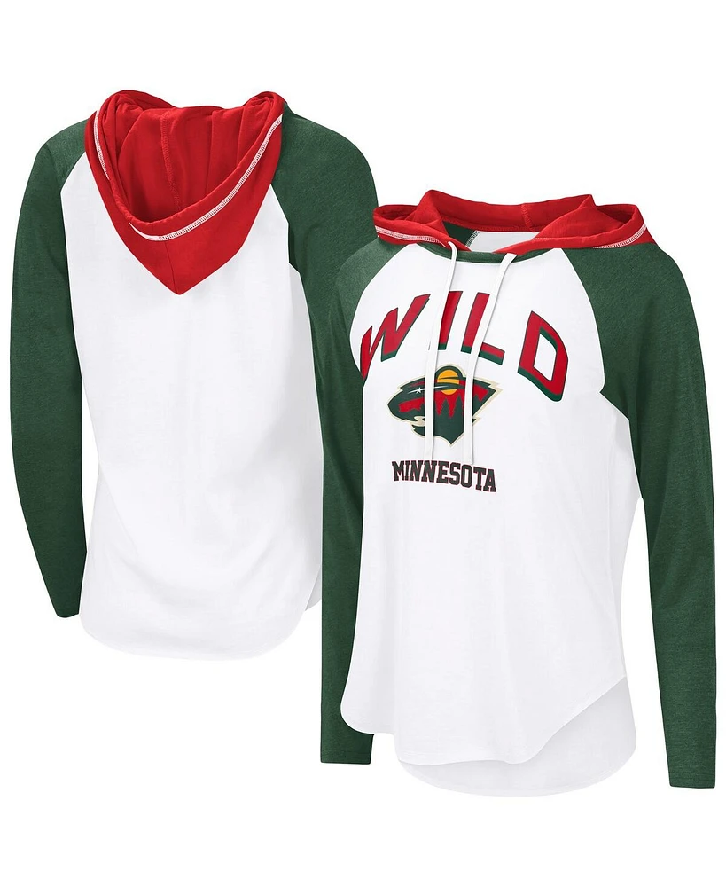 G-iii 4Her by Carl Banks Women's White Minnesota Wild Vip Raglan Long Sleeve Hoodie T-Shirt