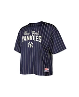 New Era Women's Navy York Yankees Cooperstown Collection Multiplier Pinstripe Cropped T-Shirt