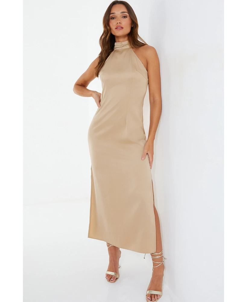 Quiz Women's Satin Halter Neckline Midi Dress
