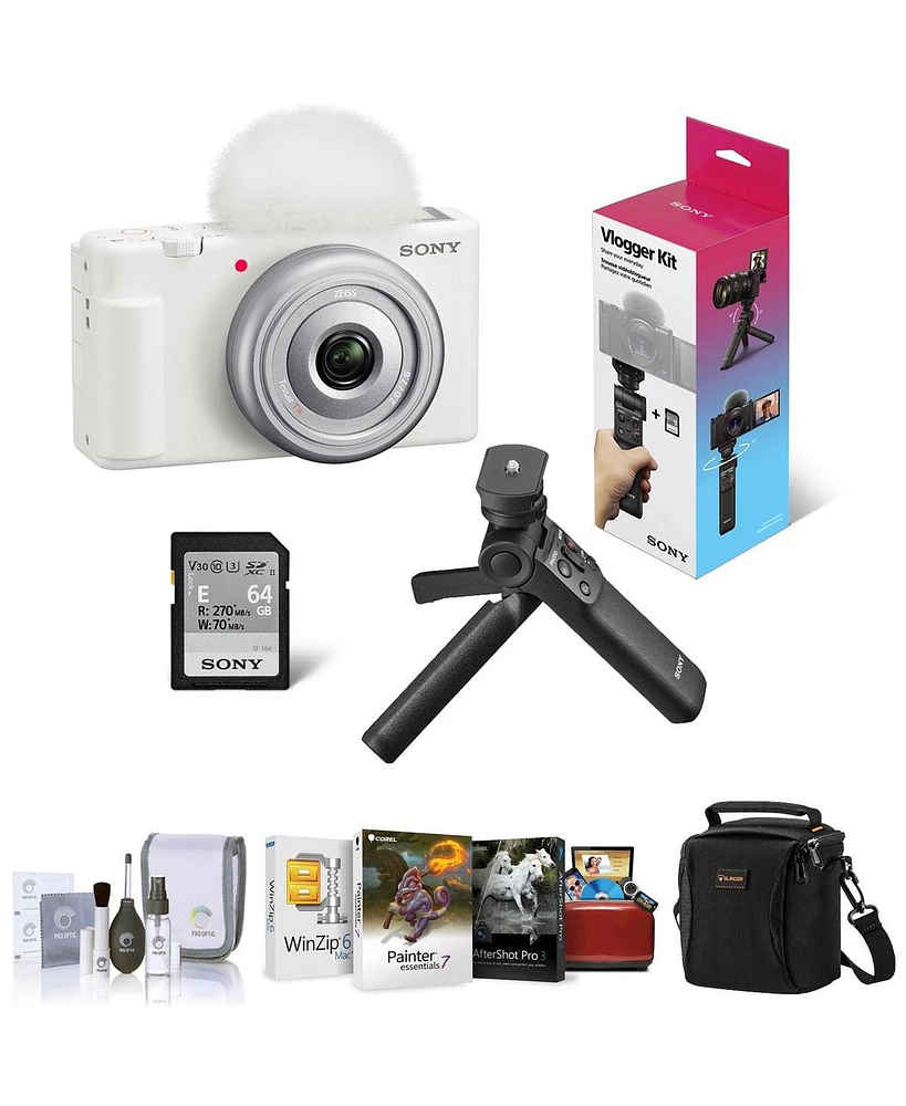 Sony Zv-1F Vlogging Camera, Black White with ACCVC1 Vlogger Accessory Kit, Corel Mac Software Kit, Shoulder Bag, Cleaning Kit