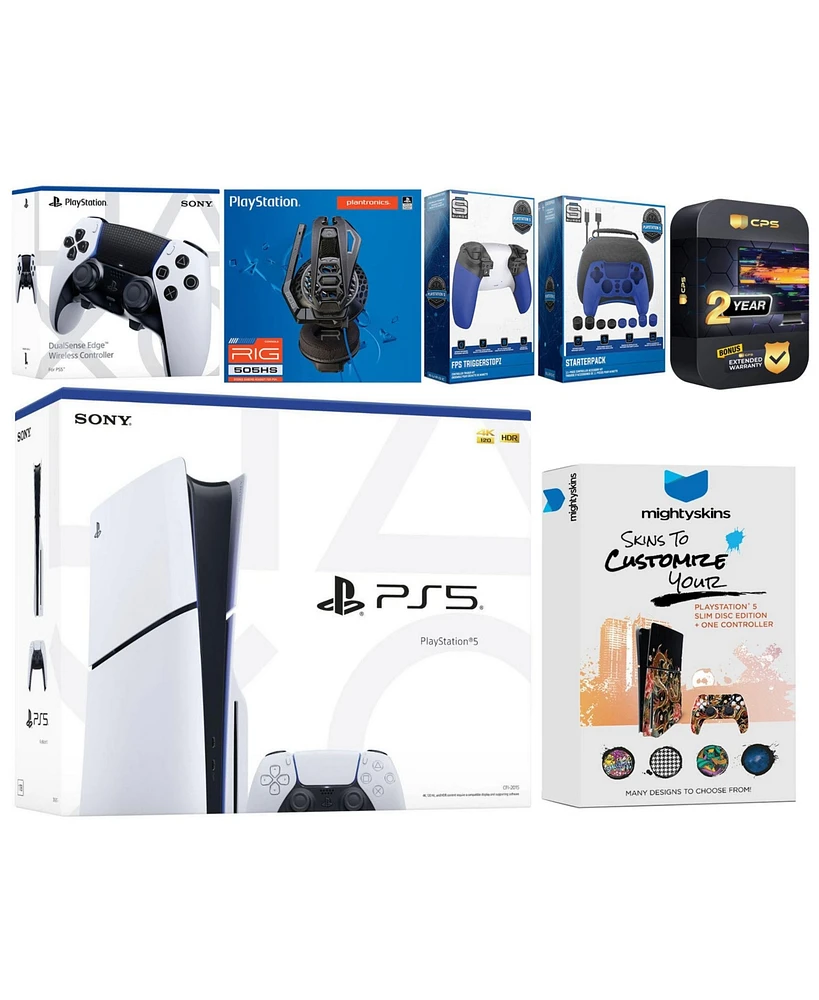 Sony Playstation 5 Slim Disc with Extra Edge Controller, Plantronics Headset, Gamer Kit, Trigger Kit and MightySkins Decal Voucher + 2 Year Cps Extend