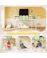 Twin Size Loft Bed Playhouse Bed Frame with Tower Tent and 3 Storage Pockets