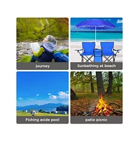 Foldable Camping Chair Outdoor Portable Picnic Double Chair with Umbrella Folding Beach Chair Backpacking Blue