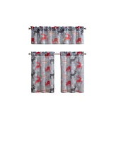 Kate Aurora Complete Plaid Christmas Reindeer Snowflakes 3 Pc Kitchen Curtain Tier And Valance Set