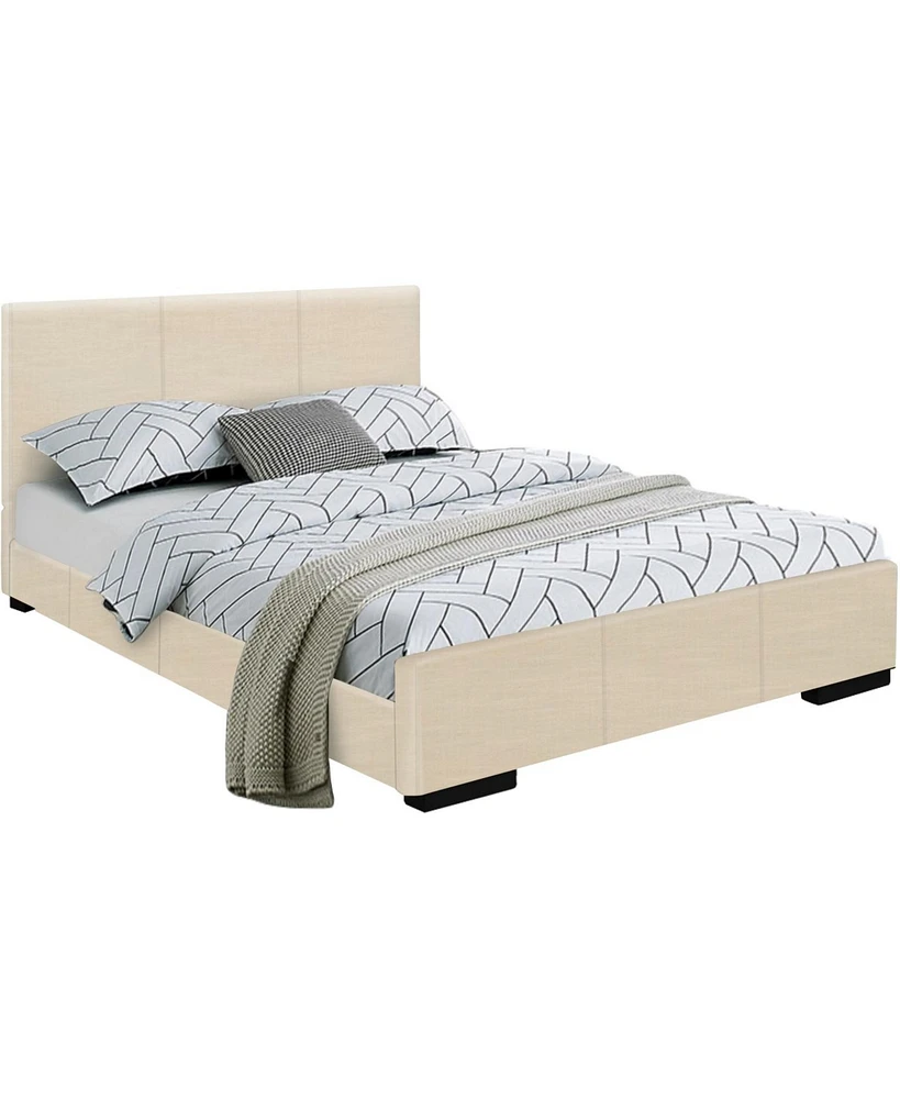 Faux Leather Bed Frame with Upholstered Headboard – Solid & Manufactured Wood