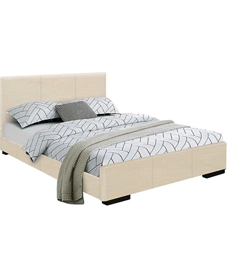 Faux Leather Bed Frame with Upholstered Headboard – Solid & Manufactured Wood