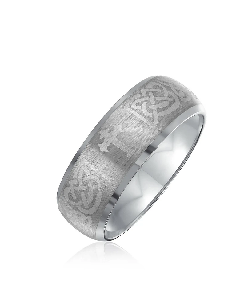 Bling Jewelry Couples Irish Viking Celtic Infinity Etched Irish Celtic Knot Maltase Cross Band Rings Titanium Wide Matte Silver Tone