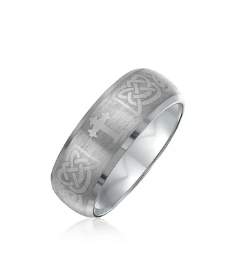 Bling Jewelry Couples Irish Viking Celtic Infinity Etched Irish Celtic Knot Maltase Cross Band Rings Titanium Wide Matte Silver Tone
