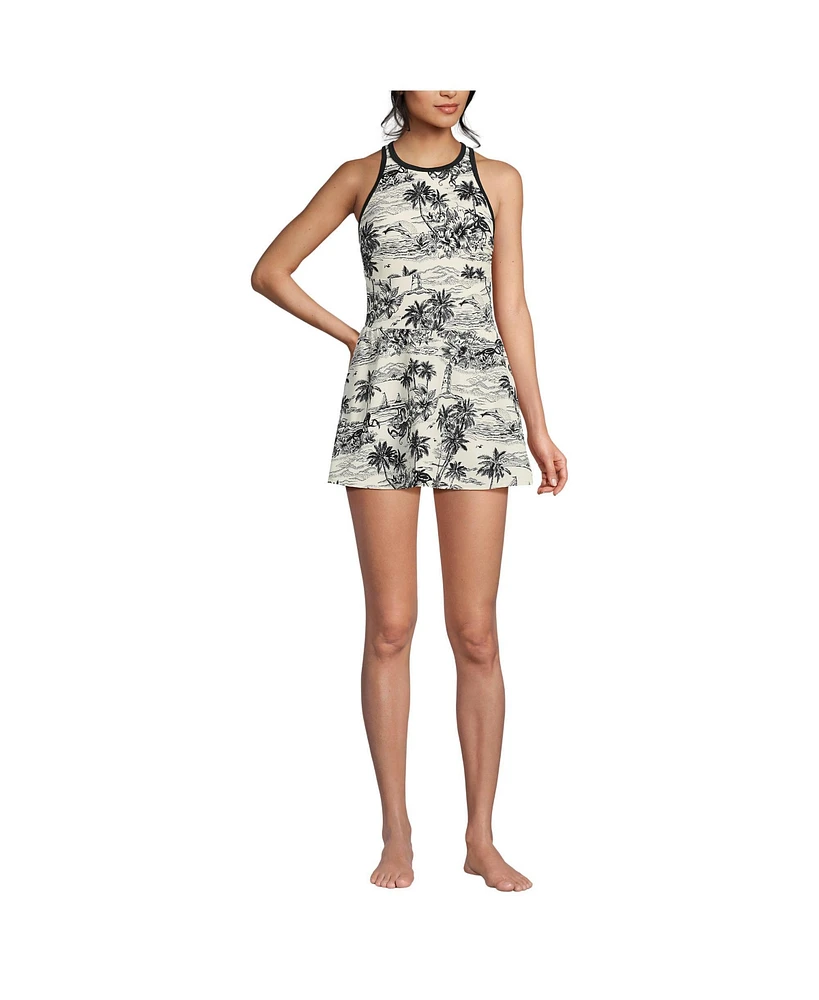 Lands' End Women's Tugless High Neck Swim Dress Swimsuit