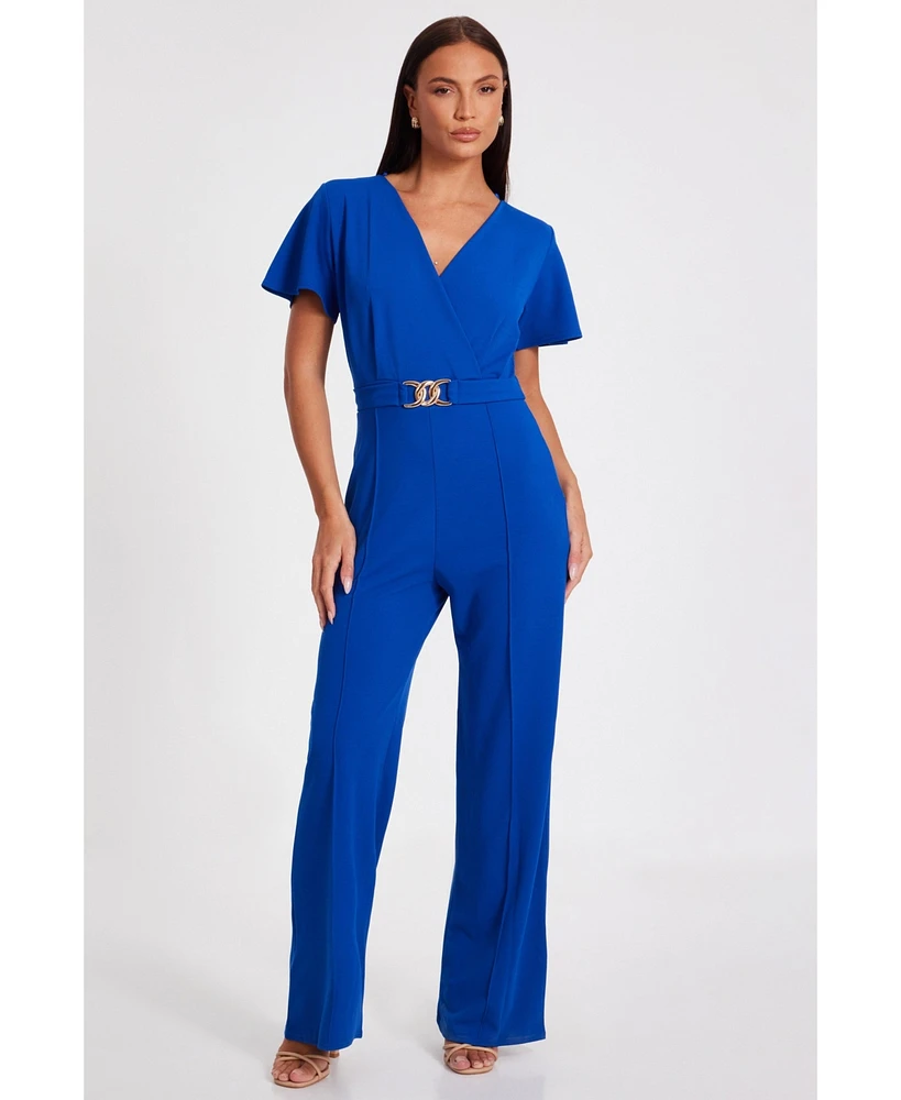 Quiz Women's Scuba Crepe Wrap Front Palazzo Jumpsuit