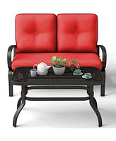 Gymax 2PCS Patio Loveseat & Table Set Cushioned Outdoor Furniture Set Yard Garden