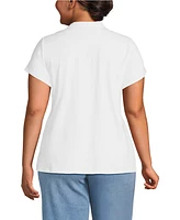 Lands' End Plus Lightweight Jersey Button Pintuck Top