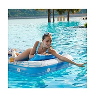 Inflatable Lounger Float Pool Floating Bed Backrest Floating Raft Drink Holder 85" x 63" Blue
