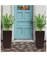 Modern Faux Rattan Square Planter with Irrigation System (2-Pack, 22.6 inch, Brown)