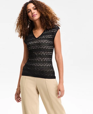 I.n.c. International Concepts Women's Pointelle Double V-Neck Top, Exclusively at Macy's