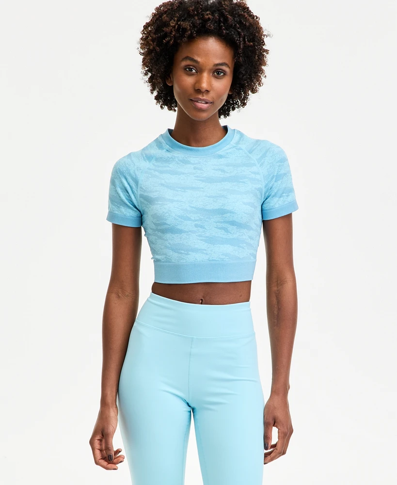 Id Ideology Women's Printed Seamless Short-Sleeve Cropped Top, Exclusively at Macy's