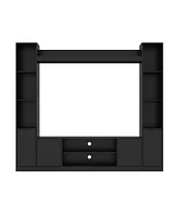 Black four-door Tv stand, media console with movable shelves, multi-purpose entertainment center