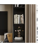 Black four-door Tv stand, media console with movable shelves, multi-purpose entertainment center