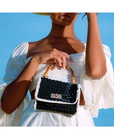 Airmail Mini Crochet Handbag In Black & White