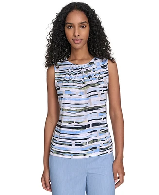 Calvin Klein Women's Printed Pleated-Neck Sleeveless Top