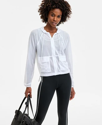 Id Ideology Women's Mesh Relaxed Full-Zip Hoodie, Exclusively at Macy's