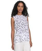 Calvin Klein Women's Printed Ruffled-Neck Sleeveless Blouse