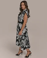 Donna Karan New York Plus Printed Belted A-Line Dress