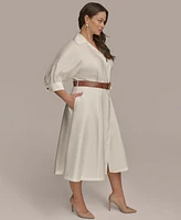 Donna Karan New York Plus Cotton Belted 3/4-Sleeve Shirtdress
