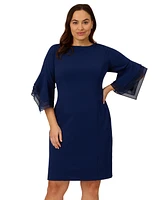 Adrianna Papell Plus Tiered-Cuff 3/4-Sleeve Sheath Dress