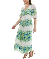 Taylor Plus Floral-Print Chiffon A-Line Midi Dress
