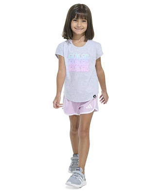 adidas Toddler and Little Girls 2-Piece Cap Sleeve Heather T-Shirt Woven Short Set