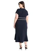 Maggy London Plus Contrast-Trim Tie-Waist Midi Dress