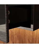 Wall-mounted Tv stand with five drawers, media console with two cabinets, entertainment center in black wood