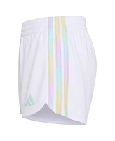 adidas Big Girls Elastic Waistband Gradient 3-Stipe Pacer Mesh Shorts