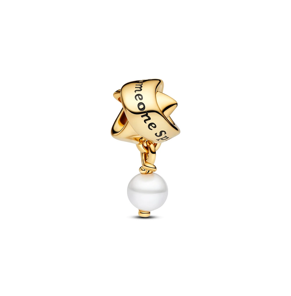 Pandora Treated Freshwater 14K Gold-Plated Dangle with Ribbon Charms