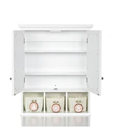 Bathroom Storage Cabinet, Medicine Cabinets for Bathroom with Mirror, 2 Doors 4 Adjustable Shelf + 3 Christmas Style Storage Basket, White Wood Cabine