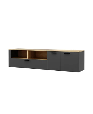 Tv stand with five storage cabinets, media console with adjustable shelves, entertainment center in grey and wood colours