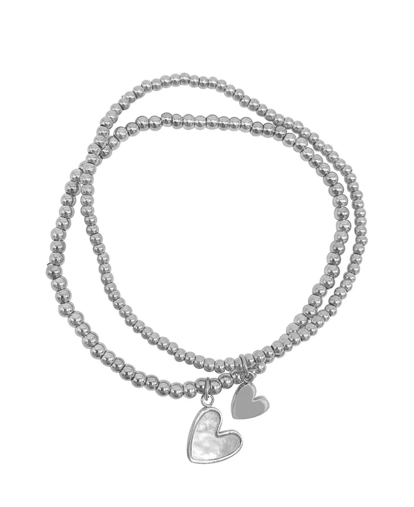Adornia Tarnish Resistant Silver Set of Heart Ball Bracelets