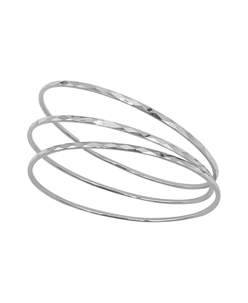 Adornia Silver Hammered 3mm Bangle Set