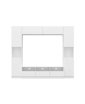 Tv stand with three drawers and ten cabinet doors, multi-purpose media console, entertainment center in white wood