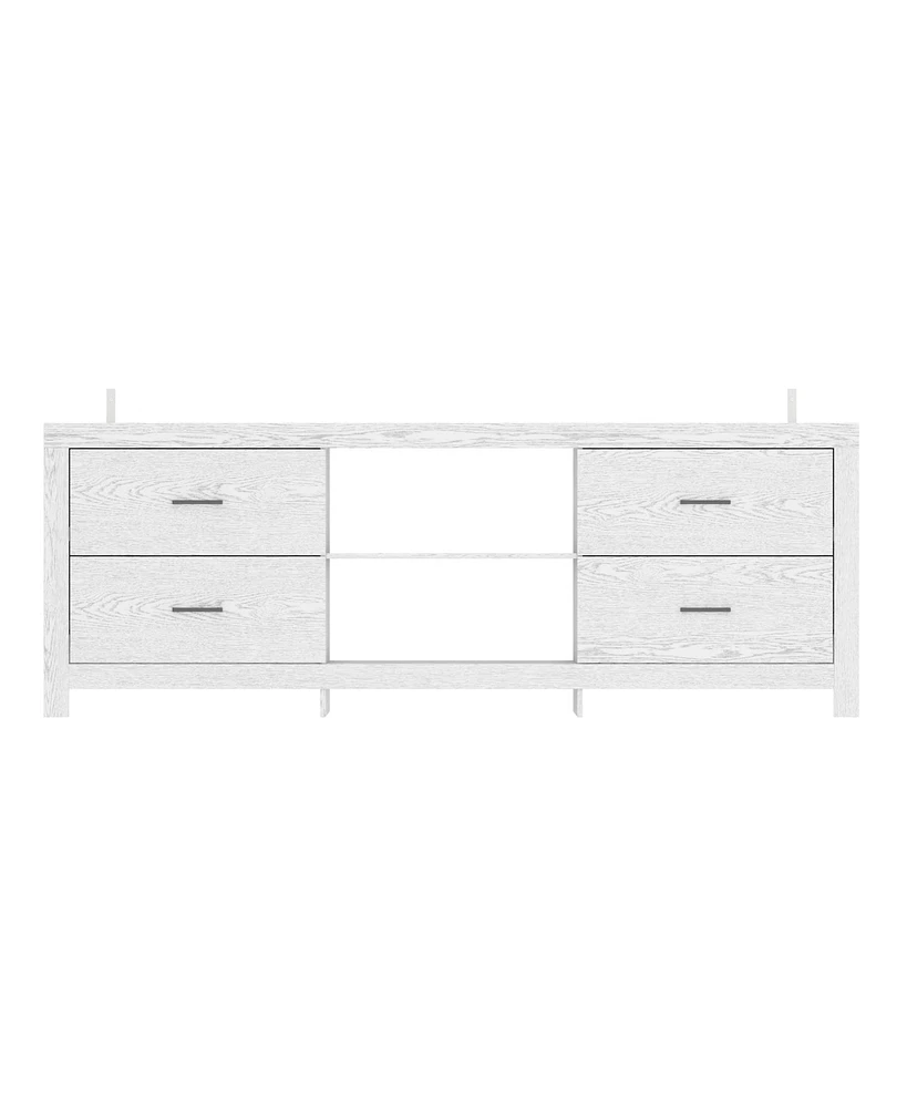 Tv stand with 4 drawers and 2 compartments, brown wood media console, multi-purpose entertainment center