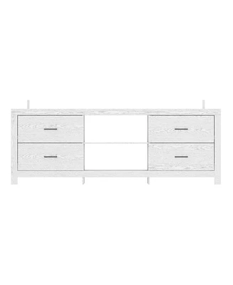Tv stand with 4 drawers and 2 compartments, brown wood media console, multi-purpose entertainment center