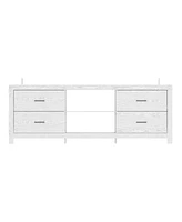 Tv stand with 4 drawers and 2 compartments, brown wood media console, multi-purpose entertainment center