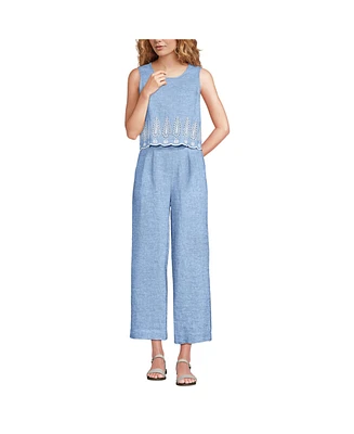Lands' End Women's Linen Sleeveless Embroidered Jumpsuit